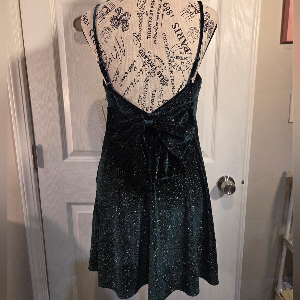 Altar'd State Sparkling Dark Green Mini Dress - Picture 3 of 6